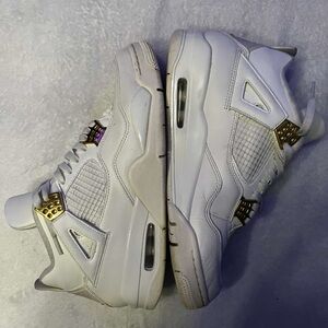 Nike Air Jordan 4 Retro Sneakers Metallic Gold White Size 12